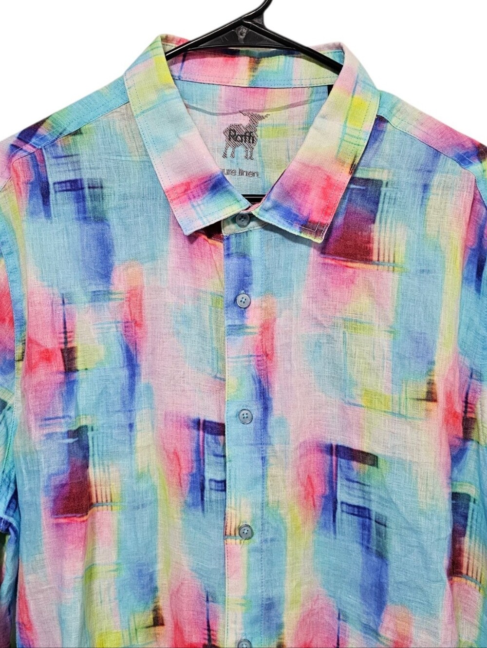 Raffi Pure Linen Men's Multi Color Long Sleeve Button Down Size XL